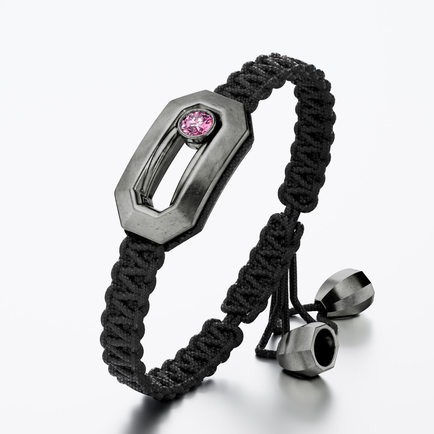 BRACELET MEDIUM TOURMALINE SILVER CORD BLACK