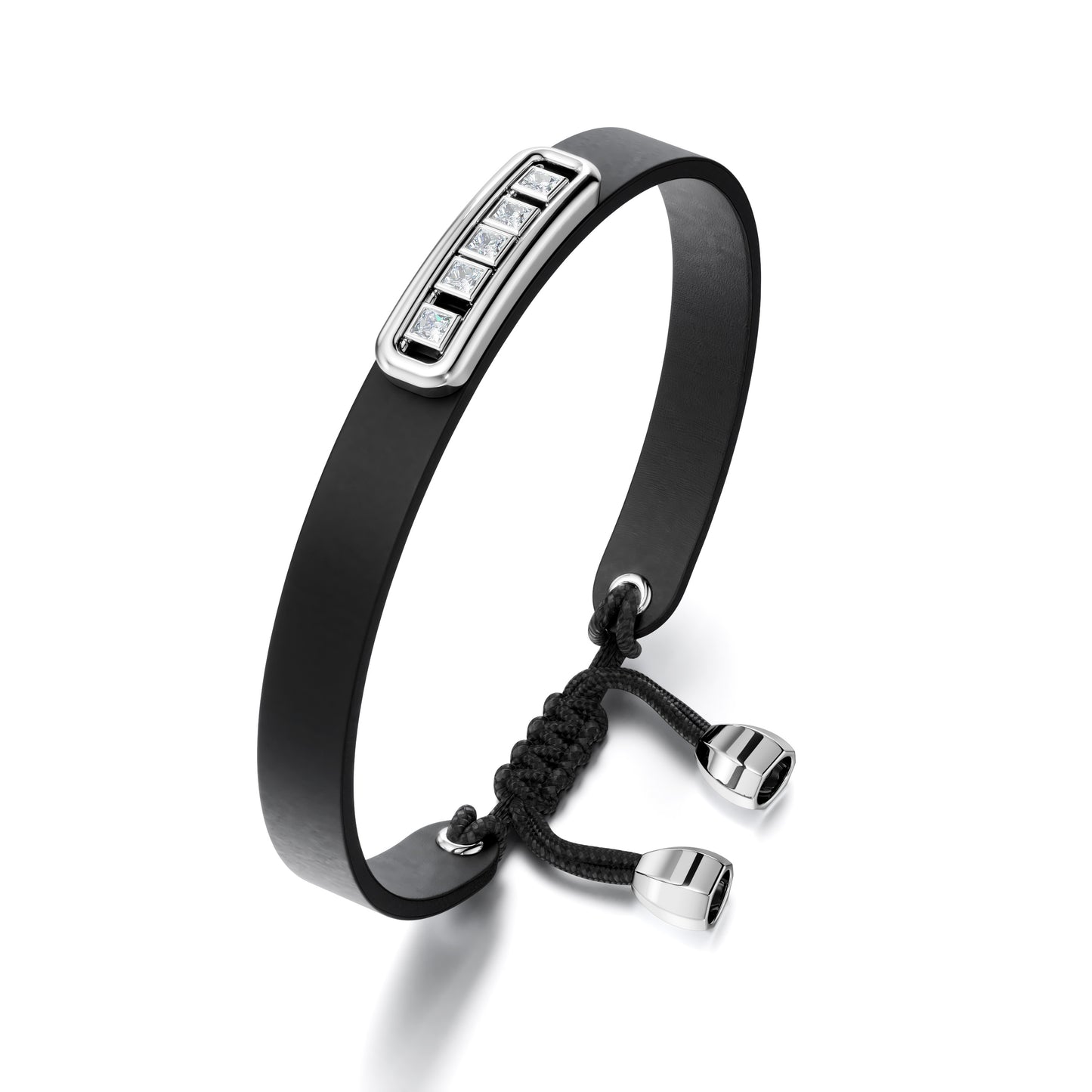 BRACELET DIAMOND WHITE GOLD LEATHER BLACK