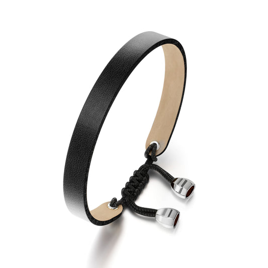 BRACELET SILVER LEATHER BLACK