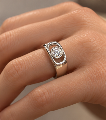 Silber Ring | Moving Moissanite | 925 Sterling Silber | poliert