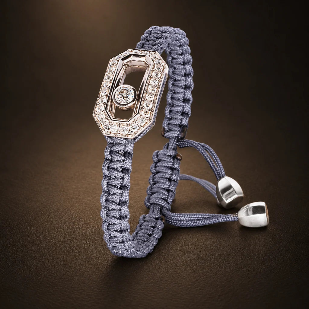 BRACELET LARGE DIAMOND WHITE GOLD CORD GRAY – Produktansicht