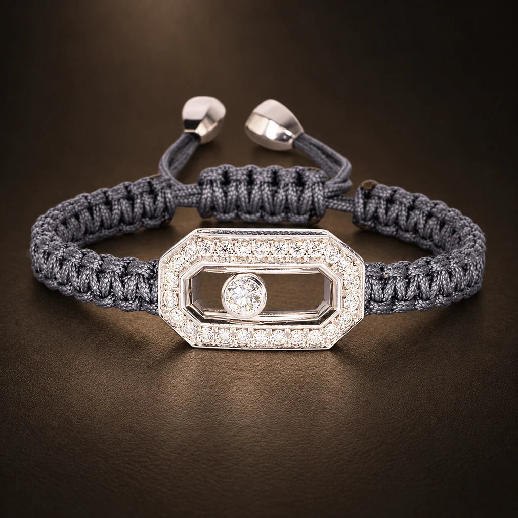BRACELET LARGE DIAMOND WHITE GOLD CORD GRAY – Liegende Ansicht
