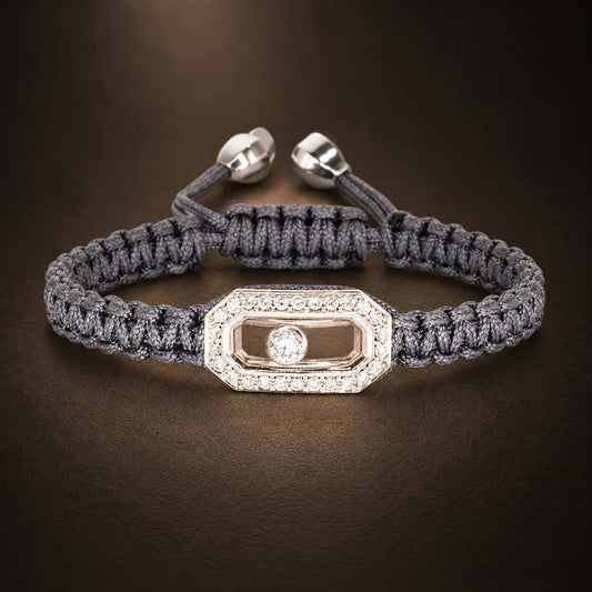 BRACELET MEDIUM DIAMOND WHITE GOLD CORD GRAY – Liegende Ansicht